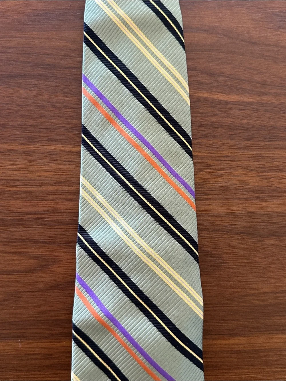 Robert Talbott Estate Mint Green Striped Silk Tie with Purple and Orange Accents